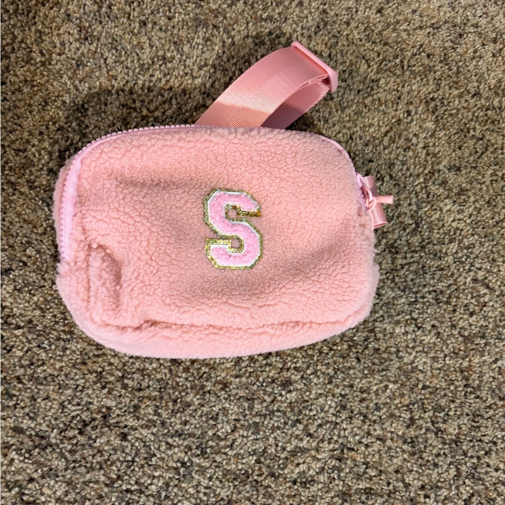 Pink Kids Fleece Pouch with Initial